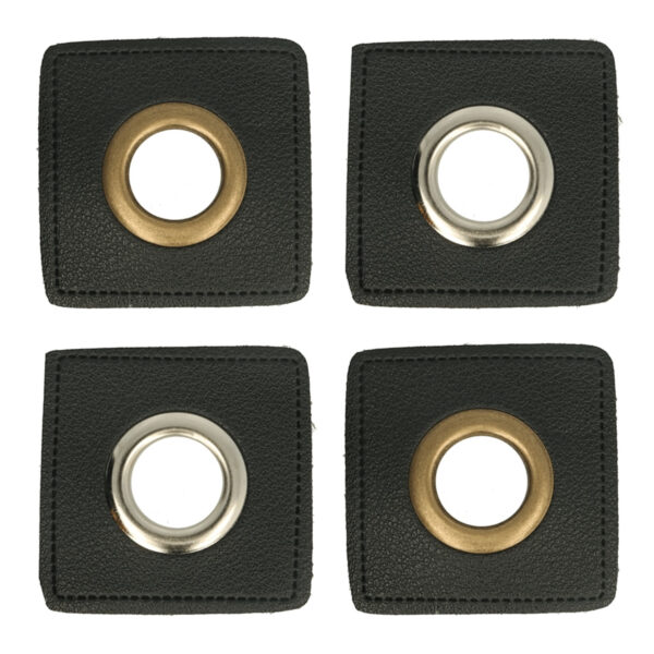 5 Paar (10Stk.) Ösen Patches Kunstleder schwarz - ca. 35x35 mm - Metallösen