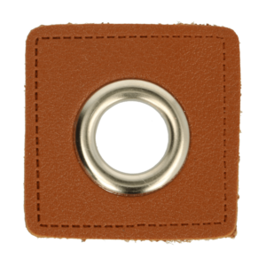 5 Paar (10 Stk.) Ösen -  Patches Kunstleder - braun - ca.32x32 mm - Metallösen silber