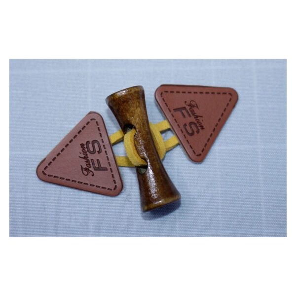 1 Set Knebelverschluß, Knebelknopf, Holzknopf mit Lederimitat, für Kinderkleidung, Braun/ Gelb – Bild 3