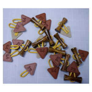 1 Set Knebelverschluß, Knebelknopf, Holzknopf mit Lederimitat, für Kinderkleidung, Braun/ Gelb