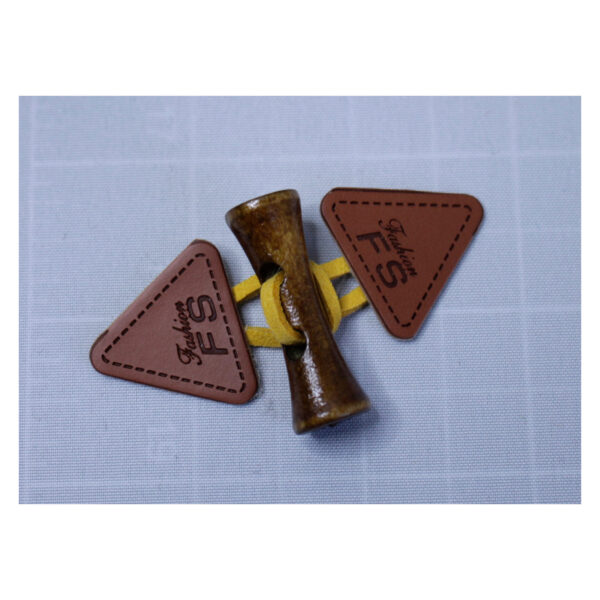 1 Set Knebelverschluß, Knebelknopf, Holzknopf mit Lederimitat, für Kinderkleidung, Braun/ Gelb – Bild 2