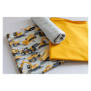 Stoffpaket Jersey - mit Bündchen - Baufahrzeuge - Grau, Goldgelb - SP -Maxi 31