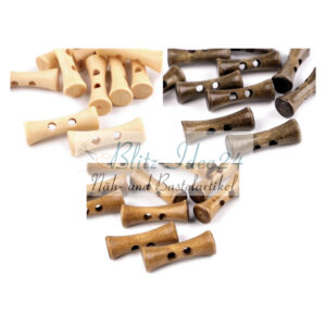 10  Stck. Knebelknopf - Holzknopf -  35 mm lang - drei Farben