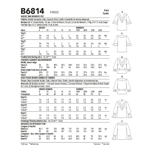 Butterick Schnittmuster - B6814 - schlichte Bluse mit Volant – Bild 11