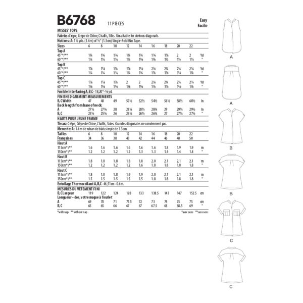 Butterick Schnittmuster - B6768 - schlichte  Sommerbluse – Bild 10