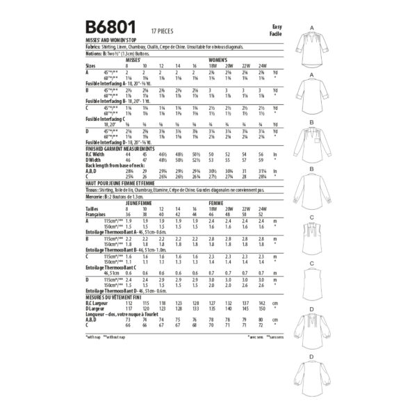 Butterick Schnittmuster - B6801 - schlichte Sommerbluse – Bild 7