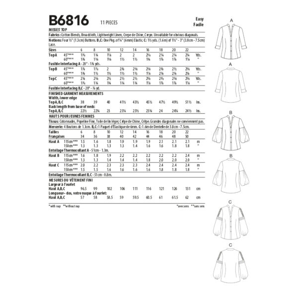 Butterick Schnittmuster - B6816 -  sportliche Bluse mit Stehkragen – Bild 11