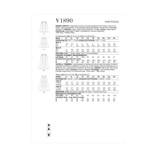 Vogue Schnittmuster V1890 - Rock, Faltenrock – Bild 8