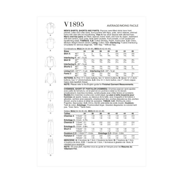 Vogue Schnittmuster V1895 - Herrenhemd und Hose – Bild 7