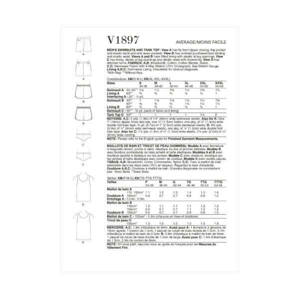 Vogue Schnittmuster V1897 - Bademoden, Badehosen für Herren – Bild 10