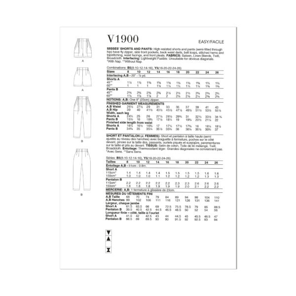 Vogue Schnittmuster V1900 - elegante Hose , Short – Bild 7