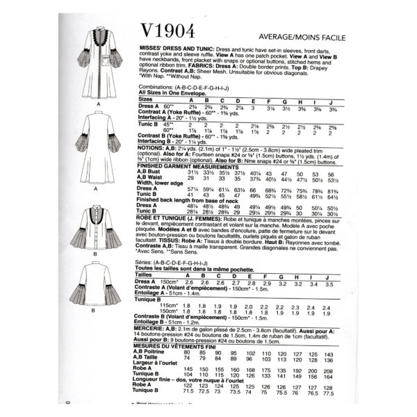 Vogue Schnittmuster V1904 - Bluse mit Trompetenärmel – Bild 7