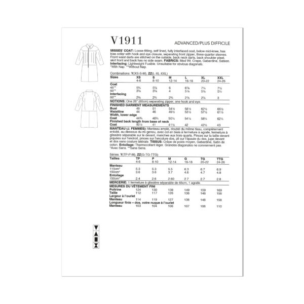 Vogue Schnittmuster V1911 - Damenmantel mit schlichter Eleganz – Bild 5