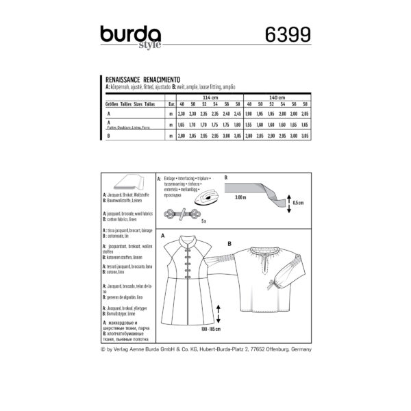 Burda Style Schnittmuster - Historischer Gehrock - Renaissancehemd - Nr.6399 – Bild 5