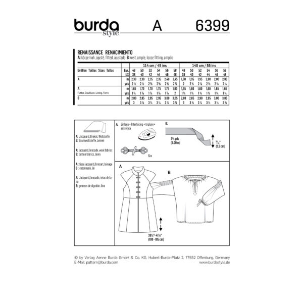 Burda Style Schnittmuster - Historischer Gehrock - Renaissancehemd - Nr.6399 – Bild 6
