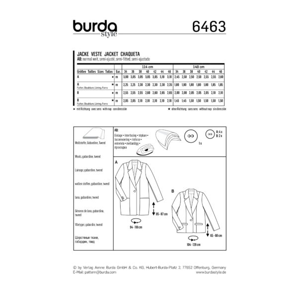 Burda Style Schnittmuster - Mantel und Jacke - Blazer - 6463 – Bild 5