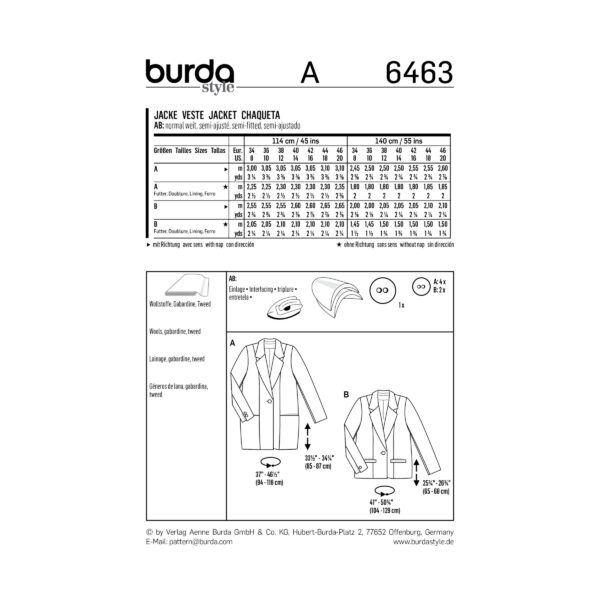 Burda Style Schnittmuster - Mantel und Jacke - Blazer - 6463 – Bild 6