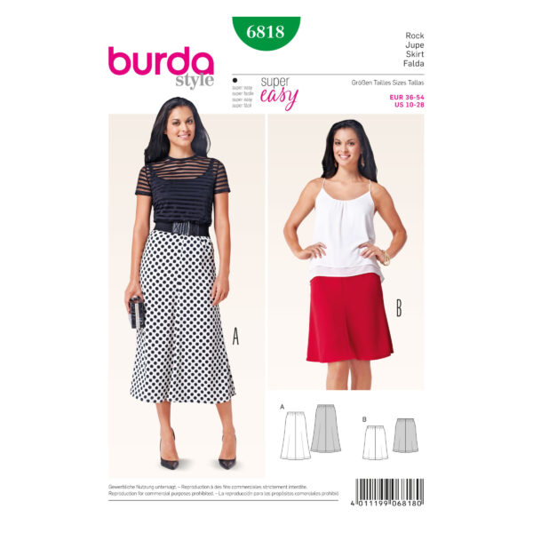 Burda Style Schnittmuster - Rock - Midi und Mini - Nr. 6818