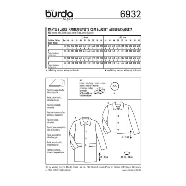 Burda Style Schnittmuster - Mantel & Jacke - Nr. 6932 – Bild 5