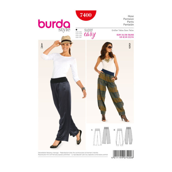 Burda Schnittmuster - Hose - Schlupfhosen - bequemer Bund - Nr. 7400