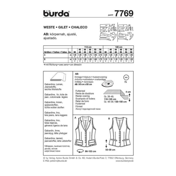 Burda Schnittmuster - Weste - Gilet - Damenweste - Nr. 7769 – Bild 5