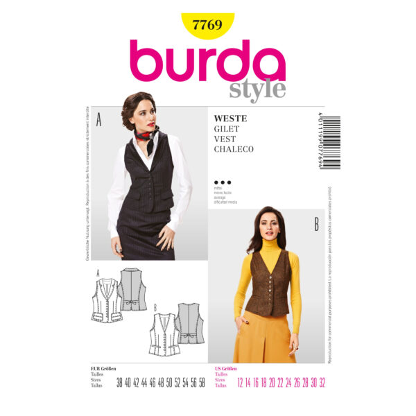 Burda Schnittmuster - Weste - Gilet - Damenweste - Nr. 7769