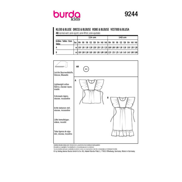 Burda Kids Schnittmuster Nr. 9244 - Bluse und Kleid mit Rüschenärmel – Bild 8