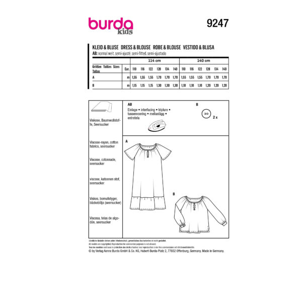 Burda Kids Schnittmuster Nr. 9247 - Kleid und Bluse - Raglanärmel – Bild 8