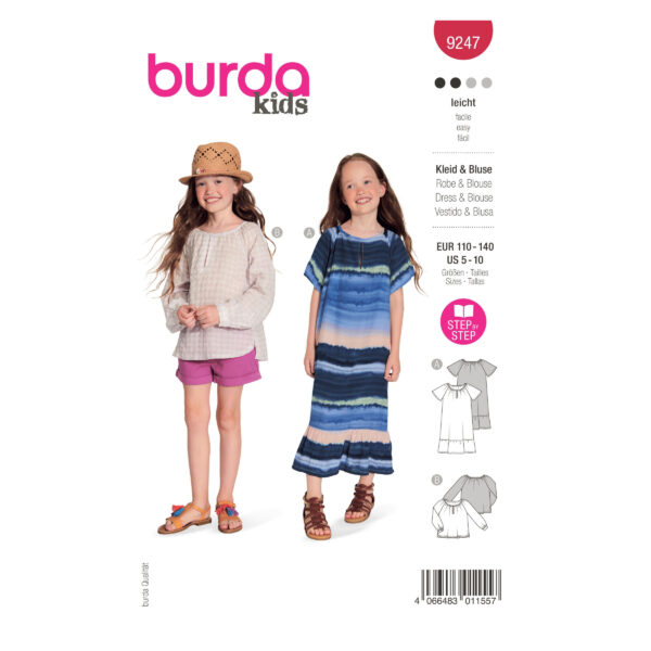 Burda Kids Schnittmuster Nr. 9247 - Kleid und Bluse - Raglanärmel