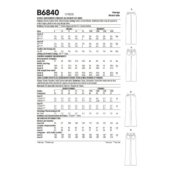 Butterick Schnittmuster - B6840 - Damenhose, Jeans – Bild 4
