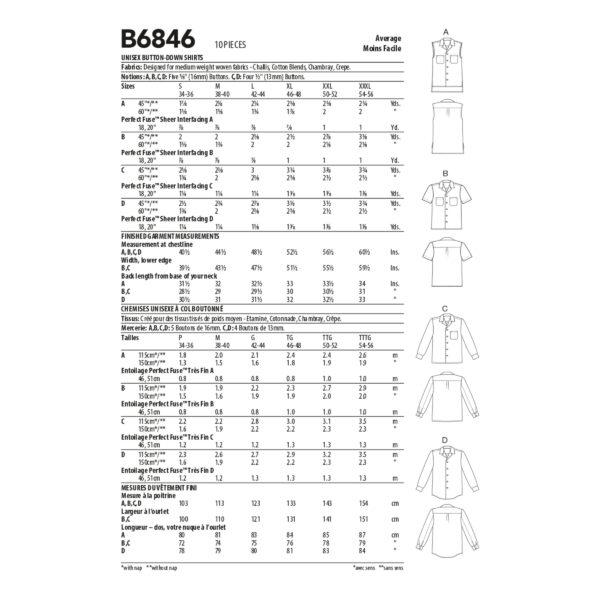 Butterick Schnittmuster - B6846 - Hemd oder Hemdbluse, Unisex – Bild 5