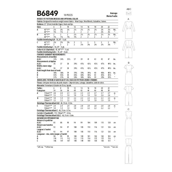 Butterick Schnittmuster - B6849 - schlichtes Kleid, Etuikleid – Bild 7