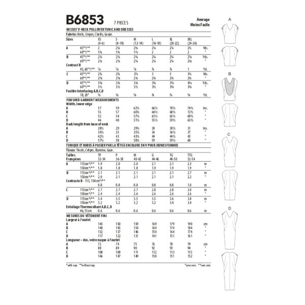 Butterick Schnittmuster - B6853 - Damenshirt, legere Bluse, Kleid – Bild 5