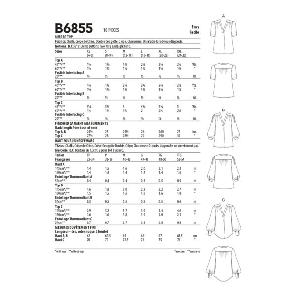 Butterick Schnittmuster - B6855 - einfache Bluse mit Schulterpasse – Bild 8