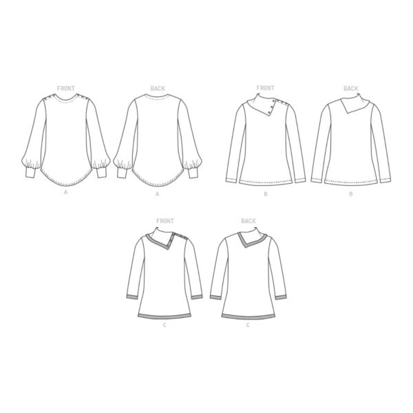 Butterick Schnittmuster - B6857 - einfacher Pullover mit geknöpftem Rollkragen – Bild 7