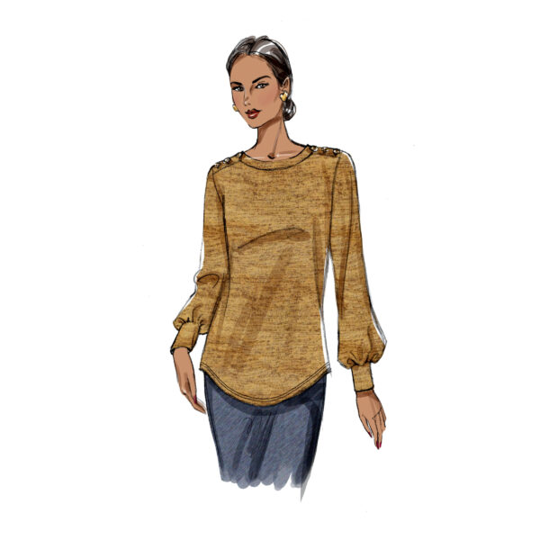 Butterick Schnittmuster - B6857 - einfacher Pullover mit geknöpftem Rollkragen – Bild 4