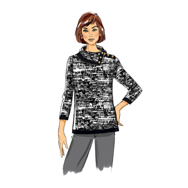 Butterick Schnittmuster - B6857 - einfacher Pullover mit geknöpftem Rollkragen – Bild 5