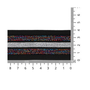 1 Meter Elastikband - Gummiband - Zierband - 40 mm - schwarz/silber/multicolormehrfarbig