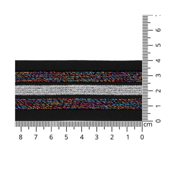 1 Meter Elastikband - Gummiband - Zierband - 40 mm - schwarz/silber/multicolormehrfarbig