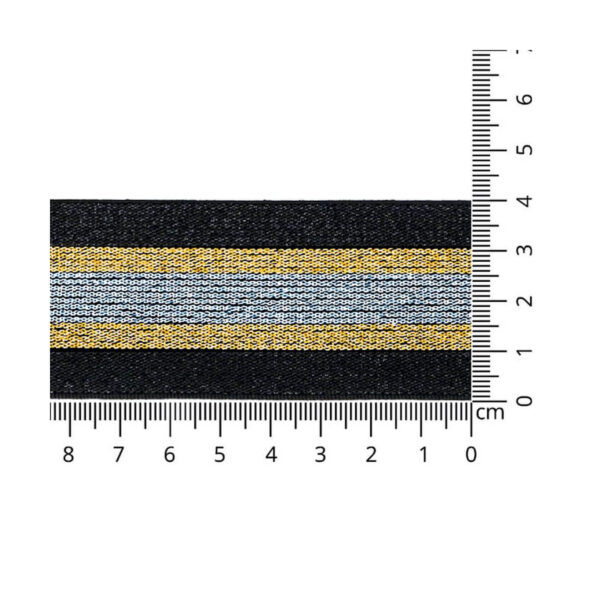 1m Elastikband - Elastic-Band - Lurex - 40 mm - schwarz/gold/silber - gestreift