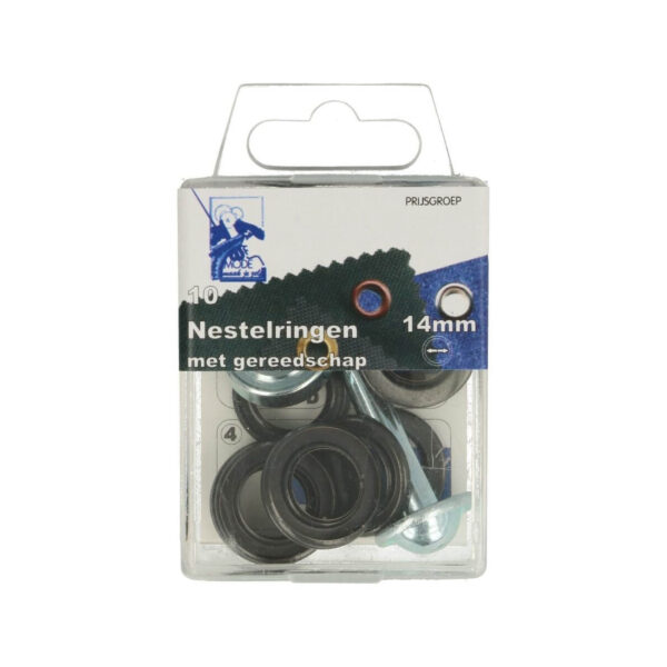 MMJZ - 10 Ösen 14mm mit Scheiben und Werkzeug - nickel / schwarz