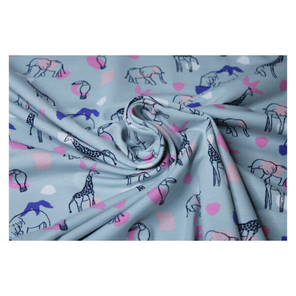 12.96EUR/ 1m - Organic Jersey - Tiere, Safari - Hellgrau / pink – Bild 2