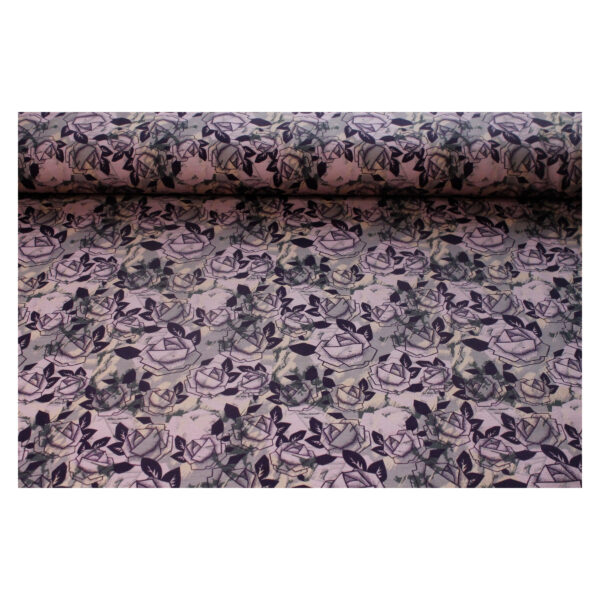 18.80EUR/ 1m - Rosie, French Terry - Sommersweat - Blumen - Grau/ Beere