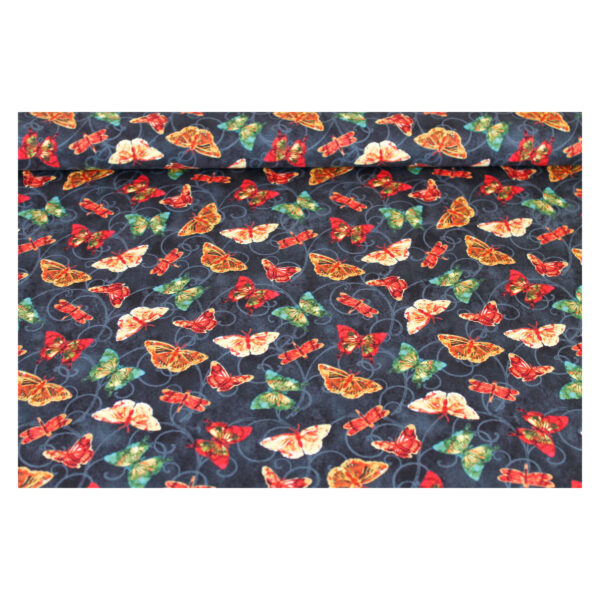 13.80 EURO/m - Patchworkstoff- Poppy Days- Schmetterlinge - schwarz / rot/ grün / gelb