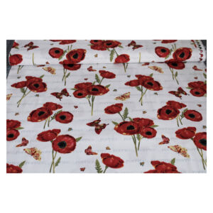 13.80 EURO/m - Patchworkstoff - geblümter Stoff -Poppy Days -Mohnblumen - weiß / rot