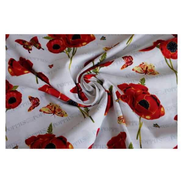 13.80 EURO/m - Patchworkstoff - geblümter Stoff -Poppy Days -Mohnblumen - weiß / rot – Bild 2