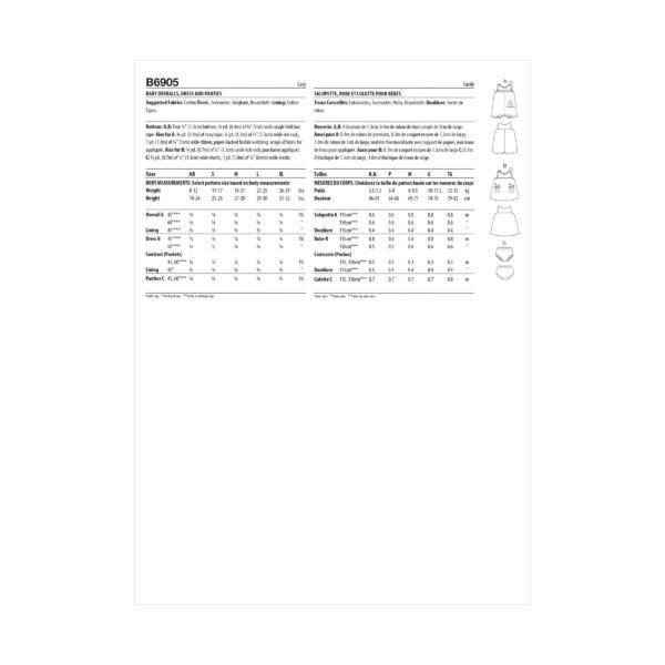 Butterick Schnittmuster - B6905 - Babykombination, Kleid, Overall und Höschen – Bild 5