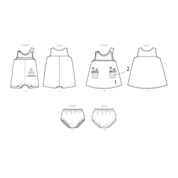 Butterick Schnittmuster - B6905 - Babykombination, Kleid, Overall und Höschen – Bild 6