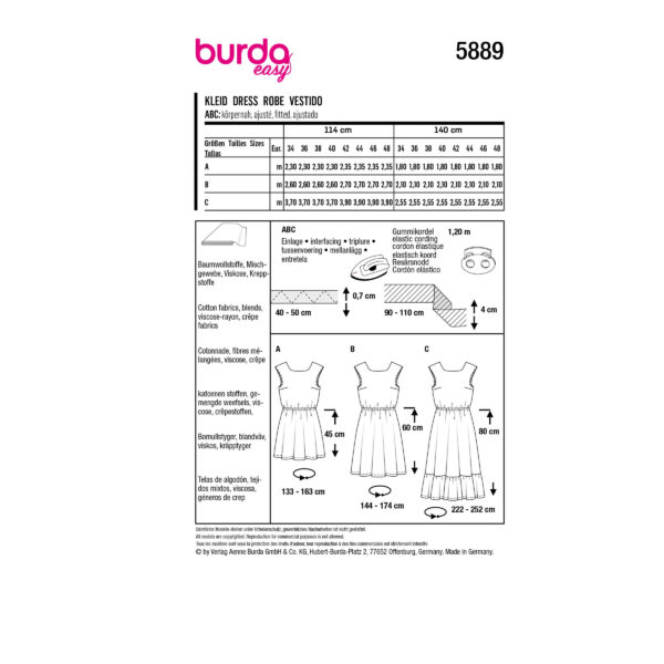 Burda Style Schnittmuster - luftige Kleider - Gummizug in der Taille - Nr.5889 – Bild 9