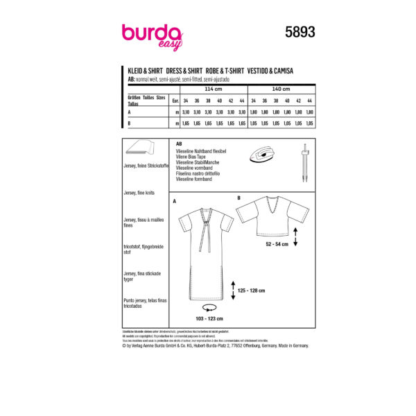 Burda Style Schnittmuster - Shirt und Kleid - Rundhalsausschnitt - Nr.5893 – Bild 8